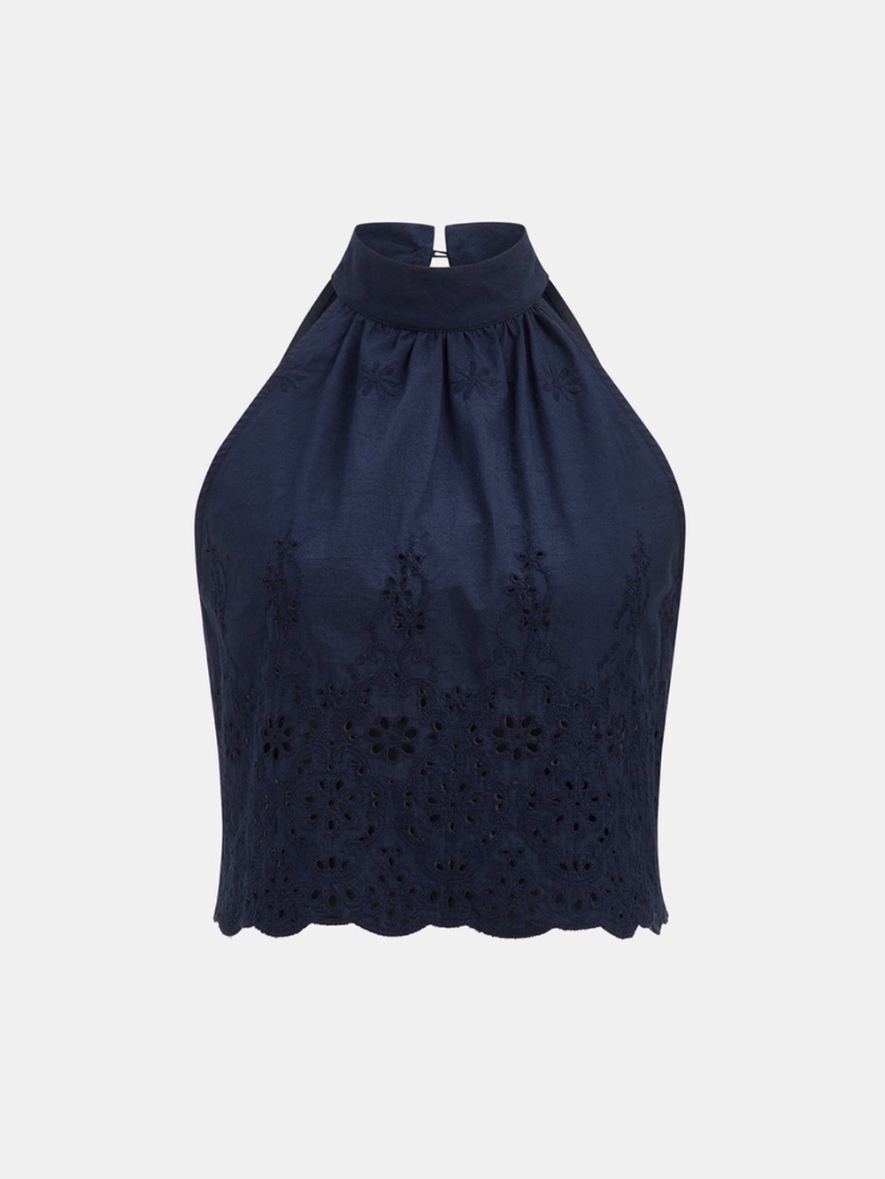 Commense Navy Eyelet Embroidery Top with Matching Tie-Cuff Pants Set - Picture 4 of 9
